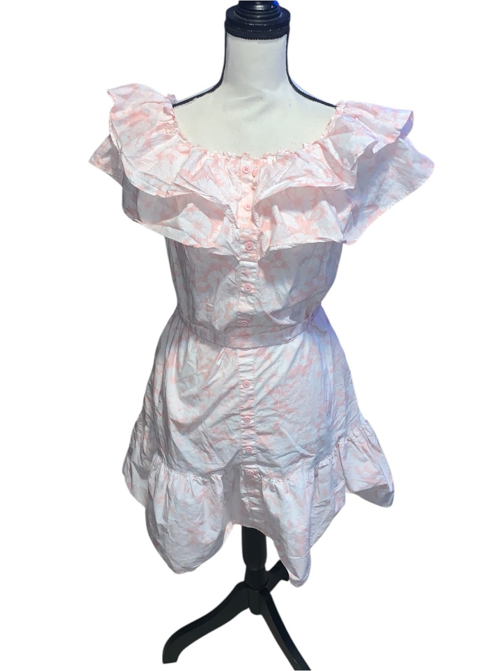 Lisa Marie Fernandez Target Size S Floral Print Off the Shoulder Pink Dress